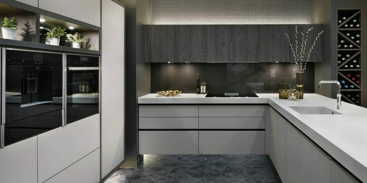 White and dark grey handleless kitchen White and dark grey handleless kitchen